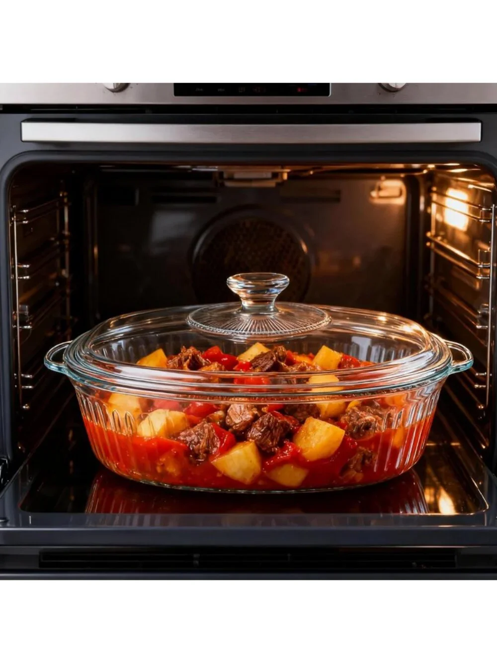 3QT Oval Glass Casserole Dish with Lid - Durable Borosilicate Bakeware for Oven